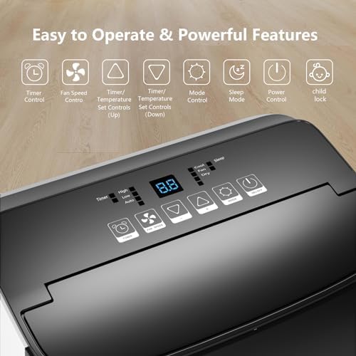 12000Btu Portable Air Conditioner with Remote Control,Quiet AC Unit with Cool, Dehumidifier & Fan Mode Room Cooling Up to 500 sq ft,24 Hour Timer, Window Installation Kit for Home, White