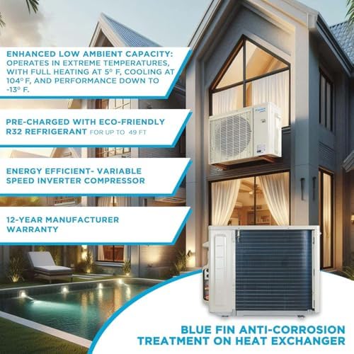 Daikin 9,000 BTU 21 SEER2 Aurora Low Ambient Ductless Mini Split Air Conditioner Heat Pump with Maxwell 15 ft. Installation Kit and Bracket - Wi-Fi Enabled R32
