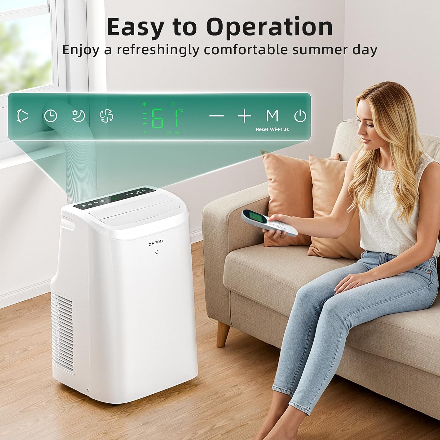ZAFRO Portable Air Conditioners 10000 BTU (6000 BTU SACC), Portable AC with Fan & Dehumidifier, 24Hrs Timer with APP/Remote/Timer/LED Display