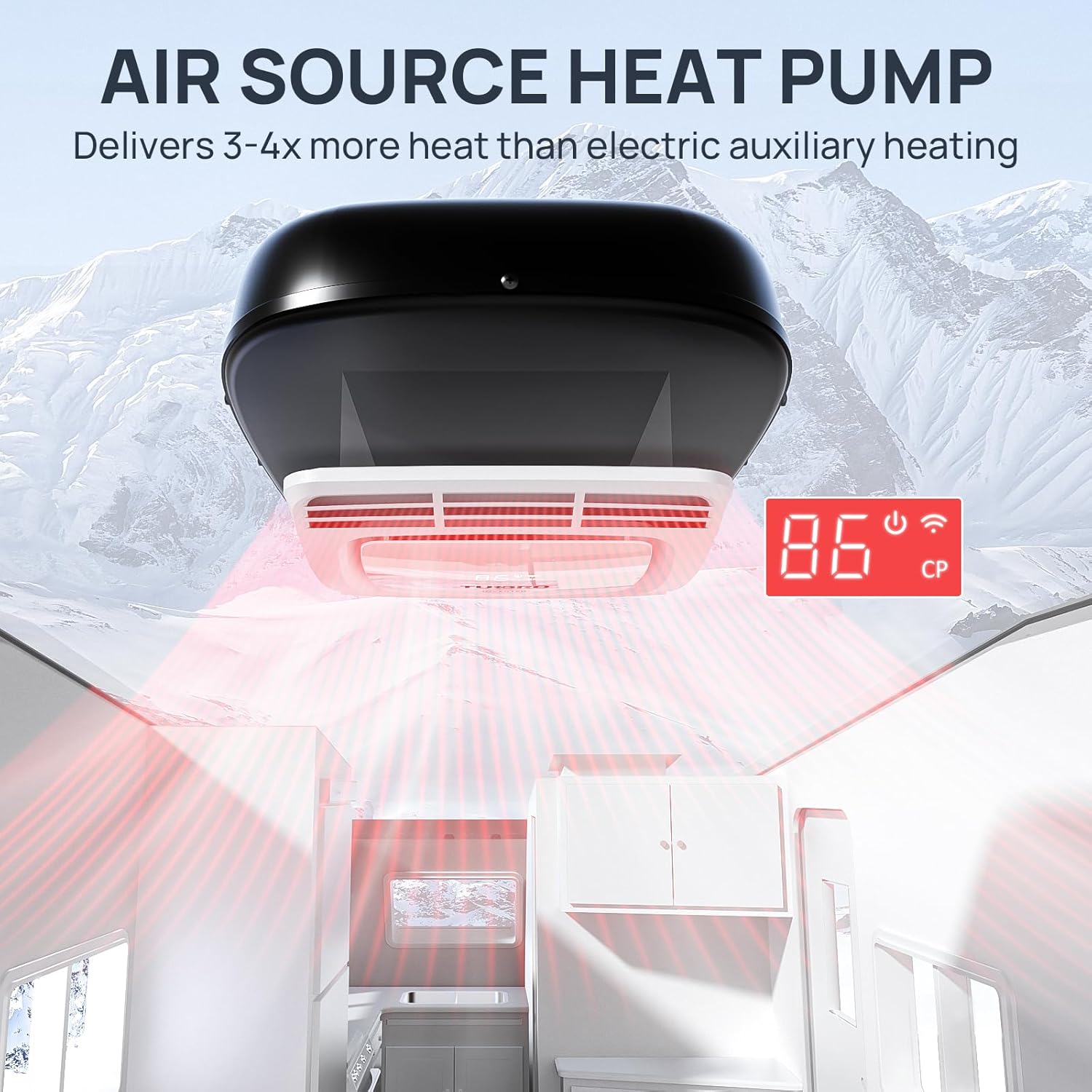 TURBRO Inverter 13.5K BTU RV Air Conditioner with Cooling and Heat Pump | Non-Ducted Low-Profile Rooftop Unit | Quiet Operation | WiFi & Remote Control | LED Atmosphere Light, Black