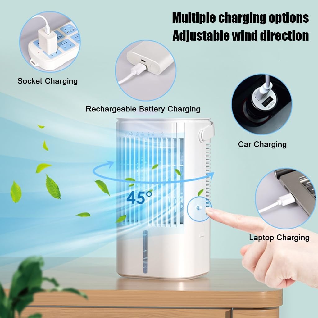 Portable Air Conditioner, Air Cooler Evaporative, Air Cooling Fan & Humidifier, 3 Speeds Mode 7 Colors LED Quiet Mini Air Conditioner Fan for Home Office(White)