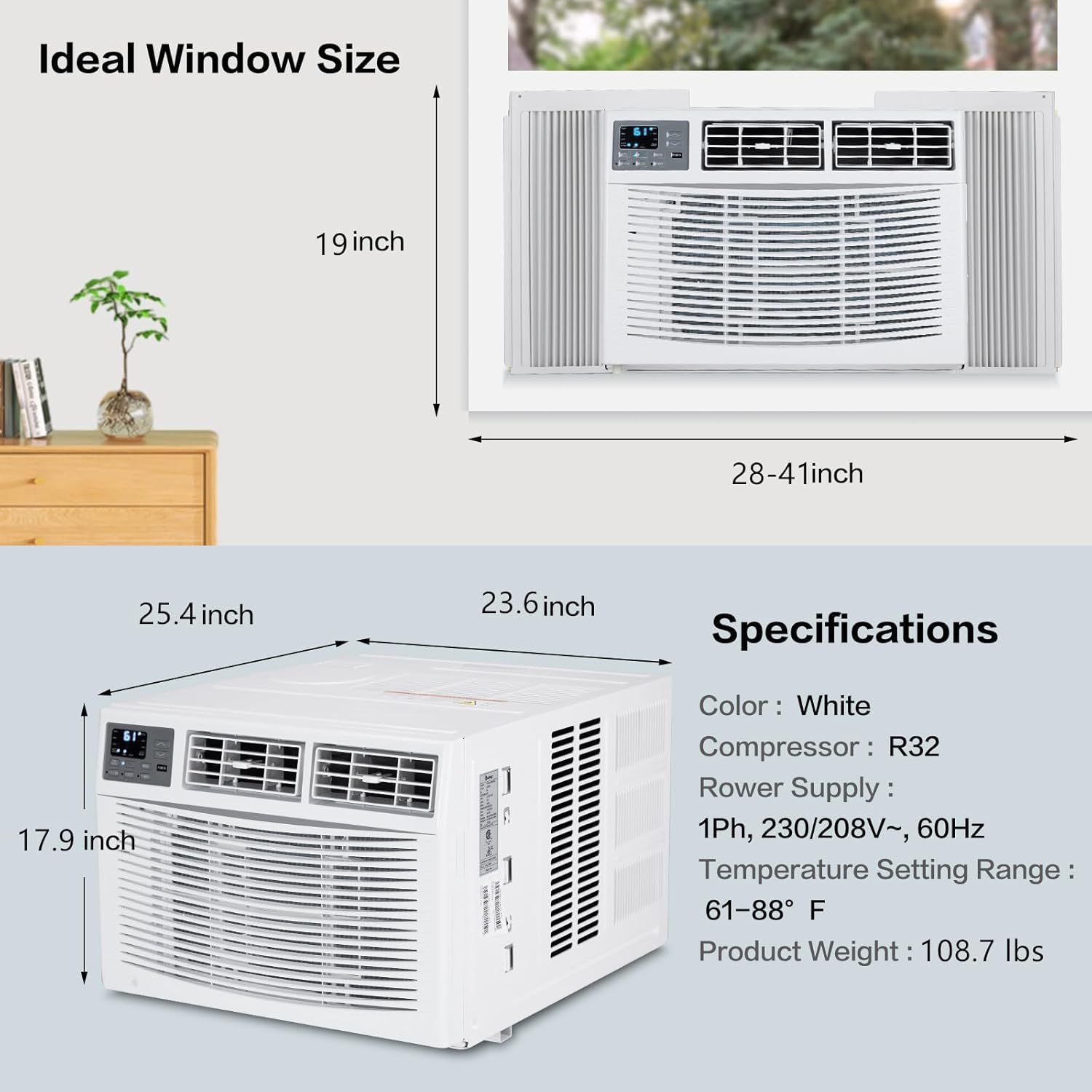 ROVSUN 18000 BTU Air Conditioner Window Unit with Heat, 4-in-1 Window AC Unit Cooler, Heater, Dehumidifier & Fan with Timer, Remote Control & Installation Kit for Rooms up to 1000 Sq. Ft, 208/230V