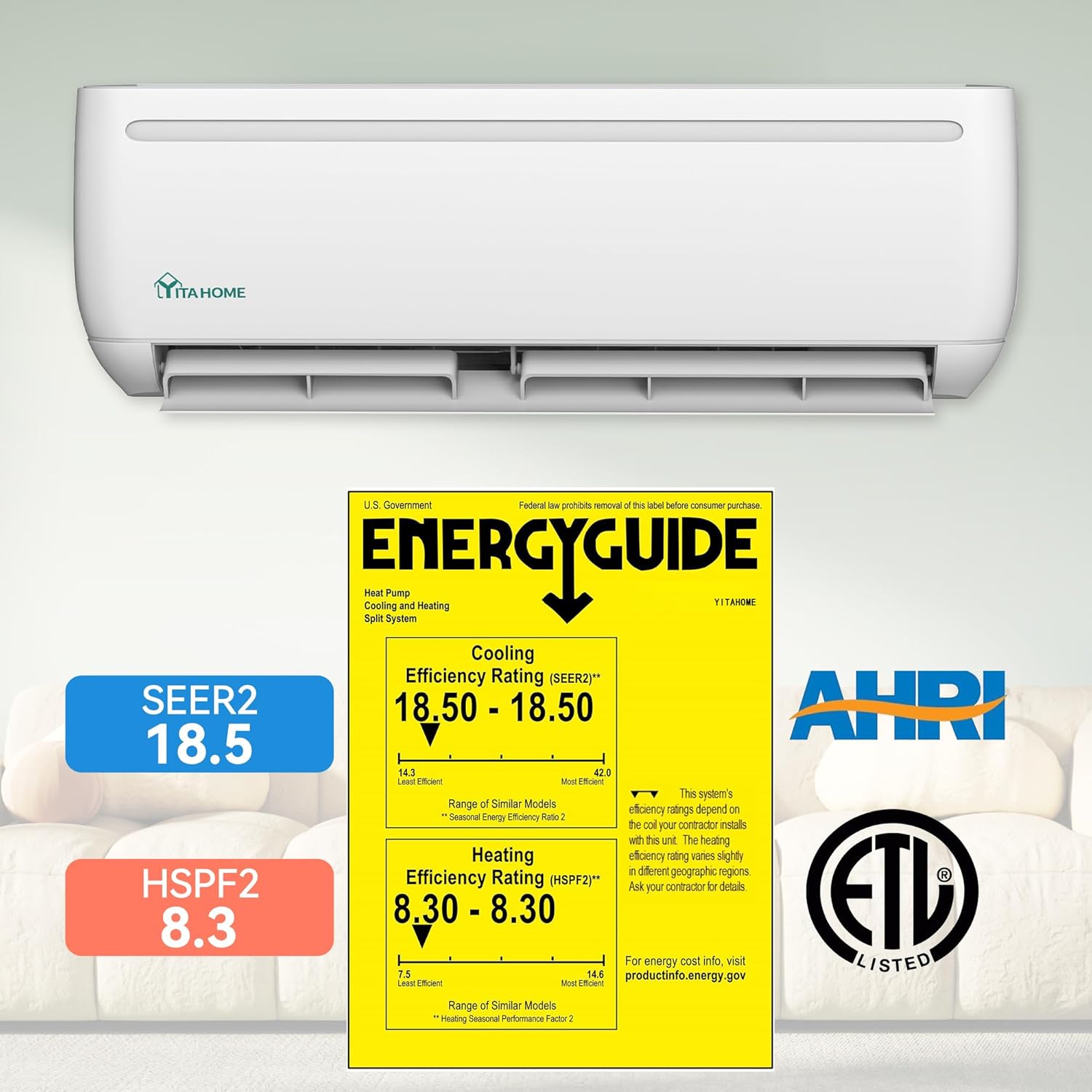 YITAHOME 24000 BTU Mini Split Air Conditioner Heat Pump System, Wifi Enabled 18.5 SEER2 208-230V Inverter Ductless AC Cool Up to 1500 Sq. Ft, Compatible with Alexa, Complete Installation Kit, White