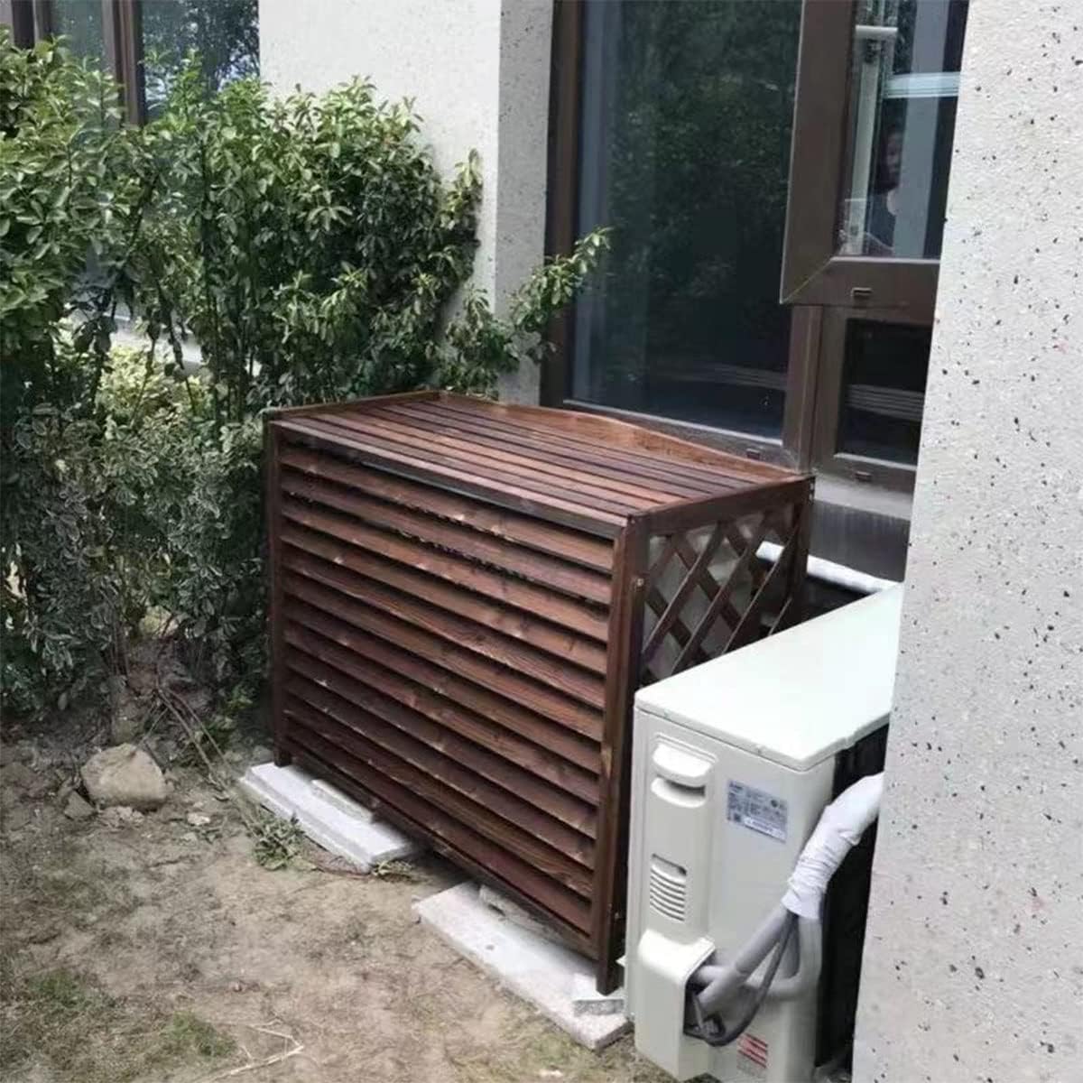 Cover for Outdoor Fence Air Conditioner Cover, Wooden Privacy Air Conditioner Fence Screen, Solid Wood Air Conditioner Flower Rack Shutters, Protective Air Conditioning Grilles, Water Proof