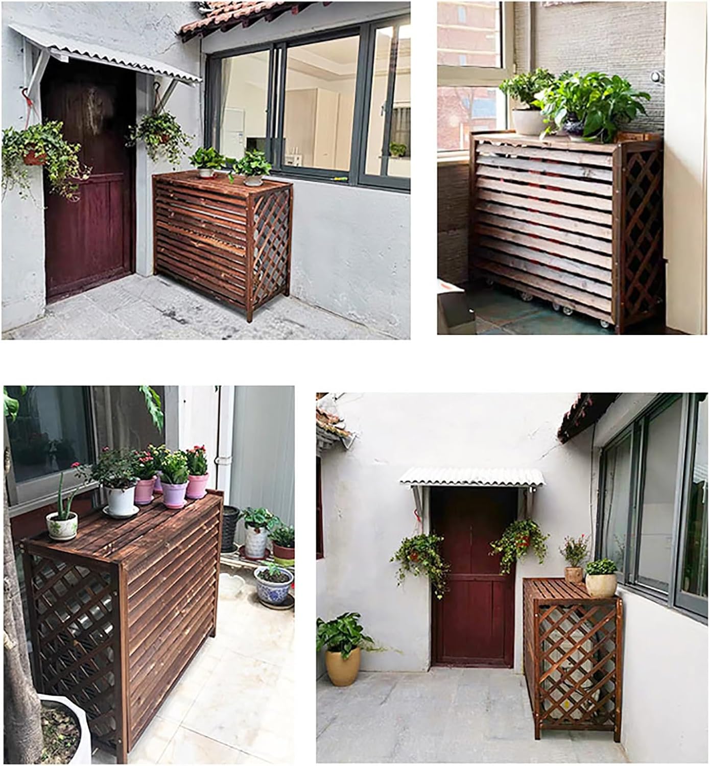 Ac Covers Decorative Ac Unit Cover Wood Air Conditioner Covers for Outside with Top Cover, Plant Stand Brown A
