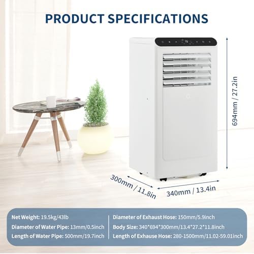 GarveeLife Portable Air Conditioner with Remote Control 10000 BTU Unit for Rooms Up to 450 Sq. Ft. 3 in-1 Quiet AC, Dehumidifier,Fan Includes Window Installation Kit, 24-Hour Timer,Sleep Mode,White