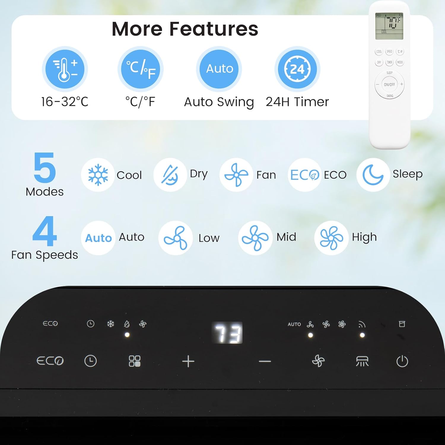 GOFLAME 14000 BTU Inverter Air Conditioner, 3-In-1 Smart Portable AC Unit, Fan & Dehumidifier with APP, Voice & Remote Control, 24H Timer & Window Kit, Cooling for Large Rooms up to 650 Sq. Ft