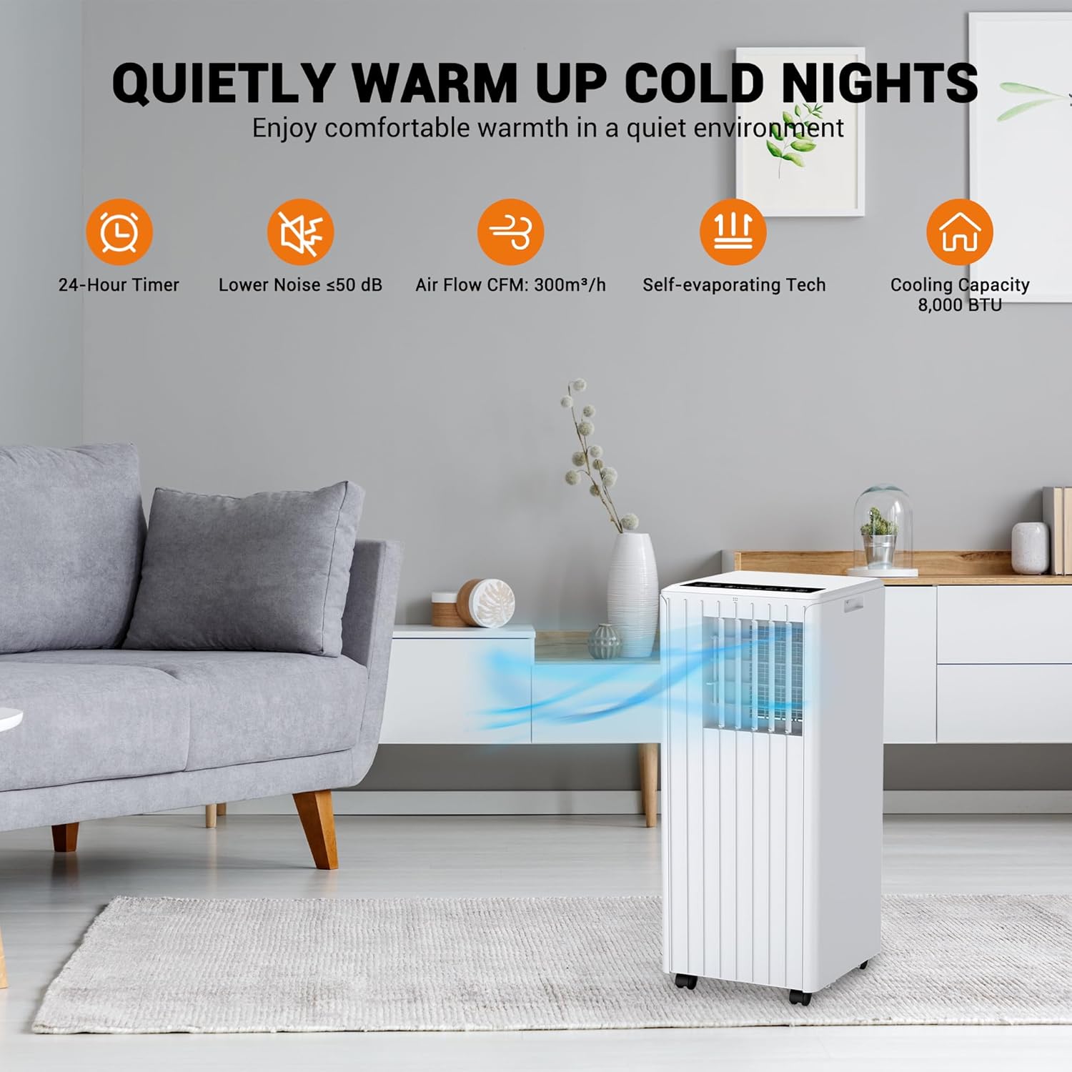 8,000 BTU Portable Air Conditioner, 3-In-1 Portable AC Unit with Fan, Cool & Dehumidify Modes, Standing Air Conditioner Cool Up to 350 Sq.Ft, Remote Control, Air Conditioning for Home, Office