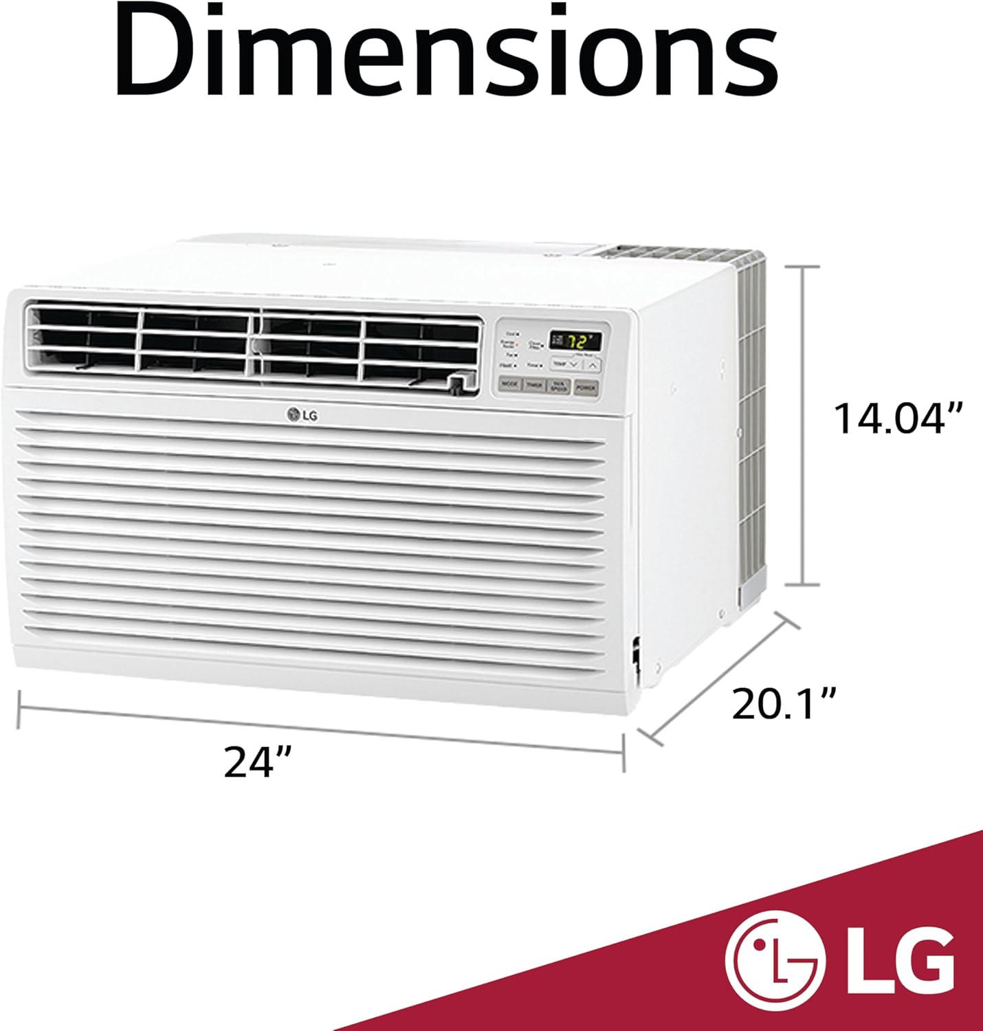 LG 9,800 BTU Through-the-Wall Air Conditioner, Cools 450 Sq.Ft. (18' x 25' Room Size), Electronic Control with Remote, 2 Cooling & Fan Speeds, 4-Way Air Deflection, Supplemental Heat, 230/208V