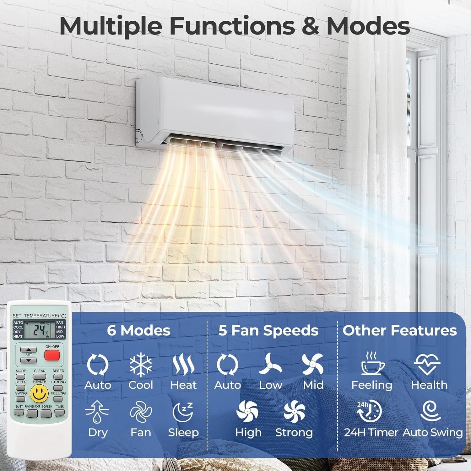 28000 BTU Tri Zone WIFI Mini Split AC/Heating System, 20 SEER2 3 Zone 9000 + 9000 + 9000 BTU Ductless Split Air Conditioner with Pre-Charged Condenser, Heat Pump & Installation Kits, 208-230V