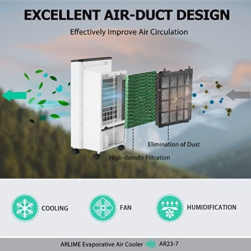 Air Cooler Fan, 3-IN-1 Portable Air Conditioner, Fan and Humidifier with Ice Box, 7.5H Timer, Ultra-quiet, 70° Oscillating, Swamp Cooler for Home, Office, Garages, Warehouses and Commercial