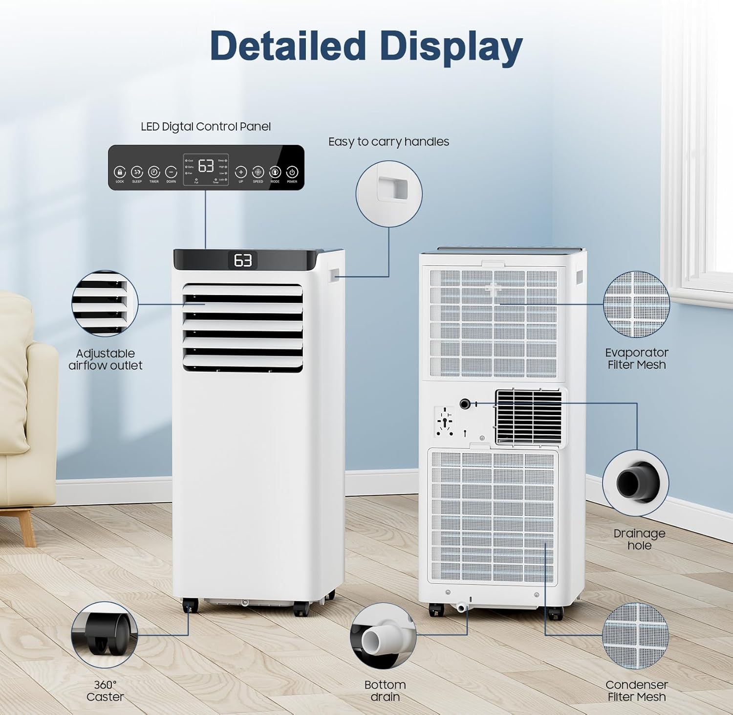 Portable Air Conditioners 10,000 BTU Air Conditioner Portable for Room up to 450 Sq.Ft. Portable AC Unit with Remote Control 4 Modes Dehumidifier Window Mount Exhaust Kit (YN-10K/07I)