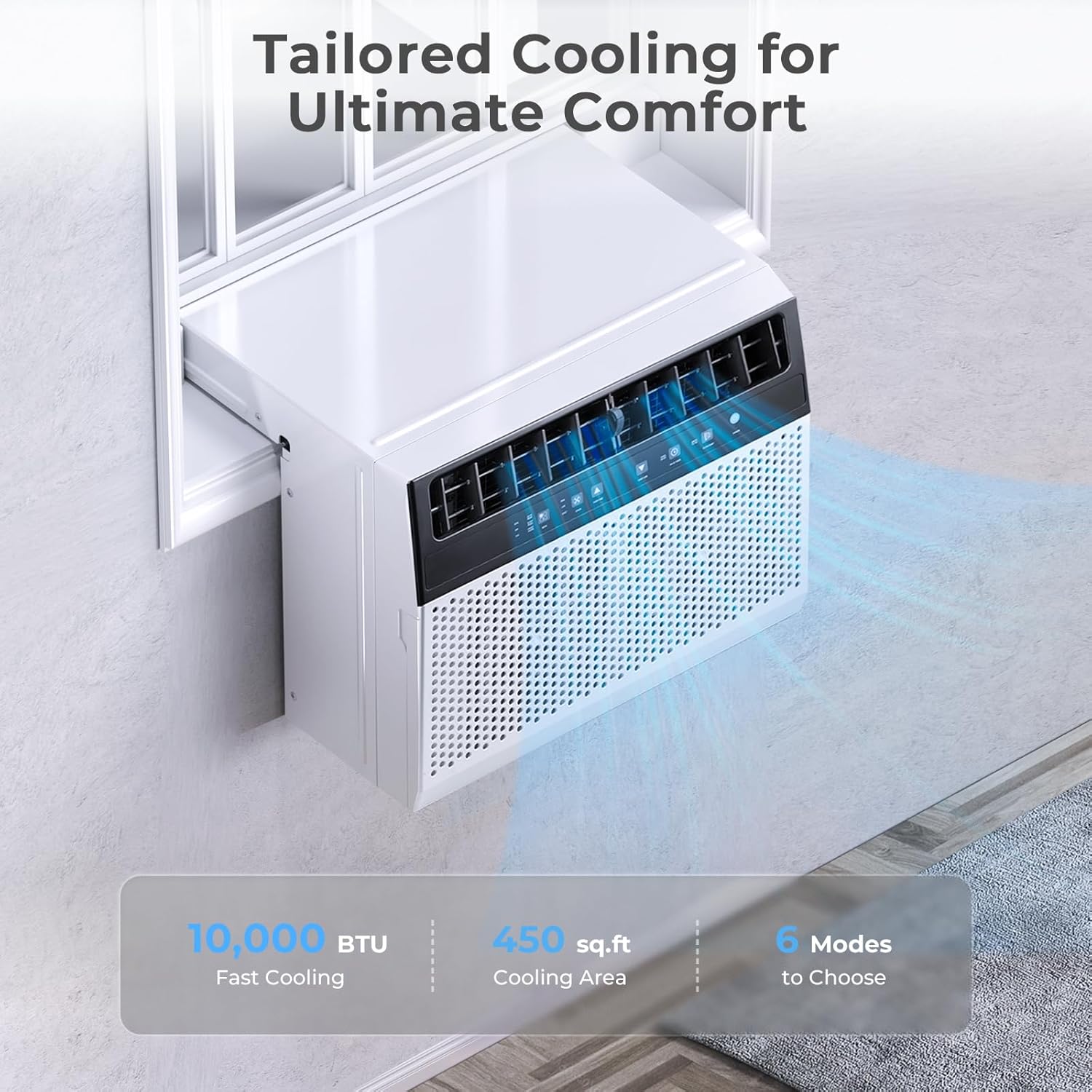 10000 BTU U-Shaped Window Air Conditioner, Window AC Unit for Room Cools Up 450 sq.ft, Saddle Air Conditioner with Cooling, Dehumidifier and 3 Fan Speeds, 24-hour Timer, Installation Kit