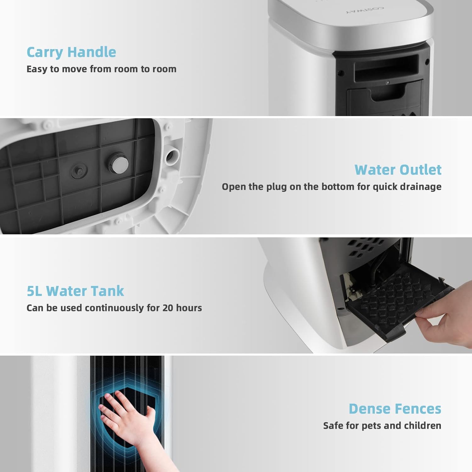 COSTWAY Evaporative Air Cooler, 40-Inch Bladeless Tower Cooler with Remote Control, 4 Ice Packs, 4 Speeds, 7H Timer, 60°Oscillation, Quiet Portable Swamp Cooler Fan for Bedroom Home Office