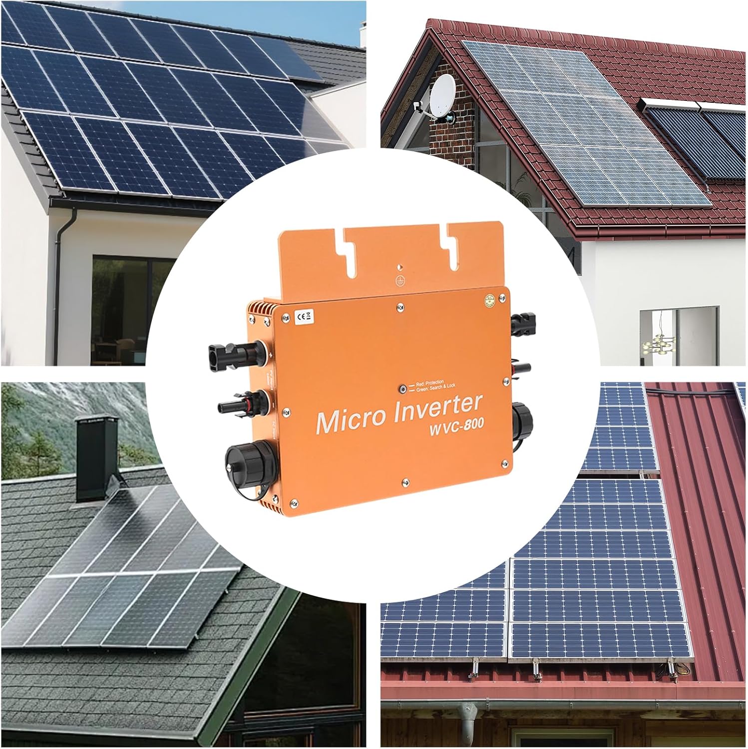 800W Solar Micro Inverter, Grid Tie Inverter with LCD Display & APP Monitoring, 22-50VDC to 120V/230VAC, UL Certified for Home Roof Panel Systems, Easy DIY Installation (Gold)