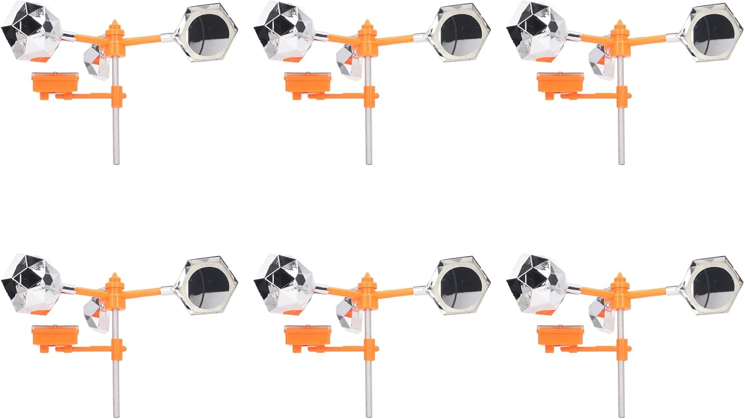 6Pcs Solar Wind Powered Bird Flashing Deterrent 360° Reflection 68mm Mirror 410mm Rotation Diameter Rain Proof Design