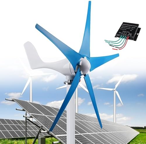 Wind Turbine Home Use Horizontal Generator Kits Blades with ControllerWind Turbines, 5 Blade Professional Wind Turbines Small Windmill Generator 12000W Industrial, Solar and Wind Power Parts