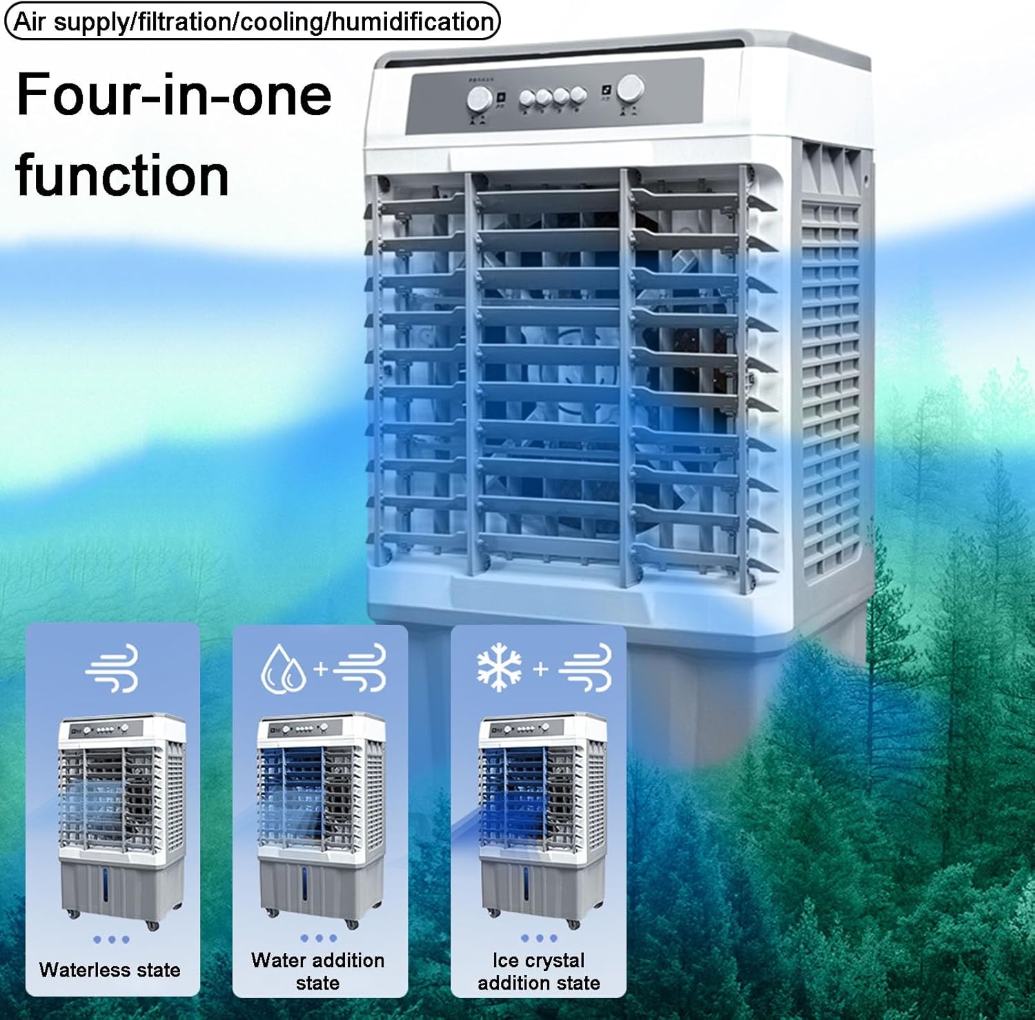 Evaporative Air Cooler, Swamp Cooler Air Conditioner, Evaporative Cooling Fan with 6.6Gal Water Tank, 3 Speeds for Outdoor, Office, Home
