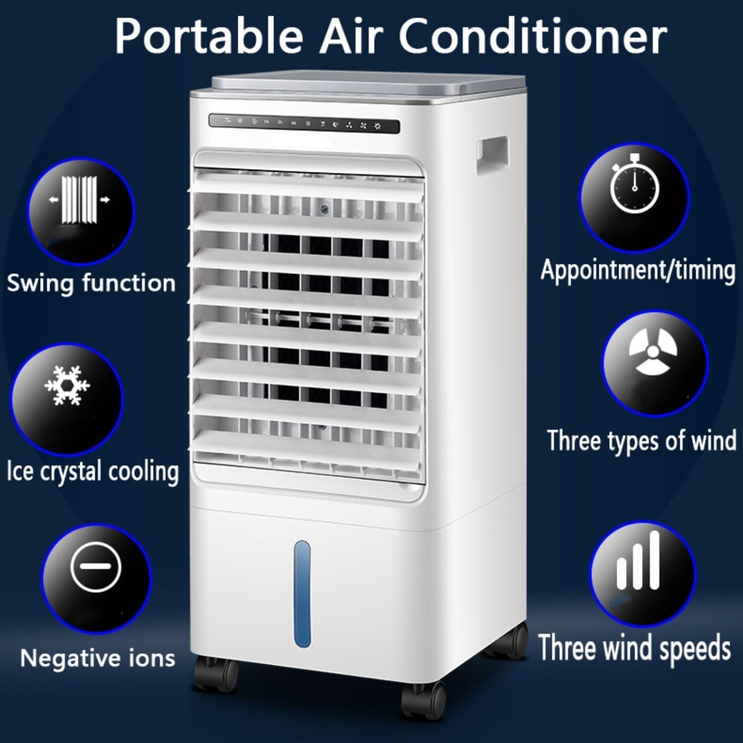 Portable Air Conditioner 4-in-1 Evaporative Cooling Fan, 3 Speeds, 60° Auto Oscillation, 7H Timer, Ice Box, Ultra-Quiet for Home, Office, Bedroom, and Camping