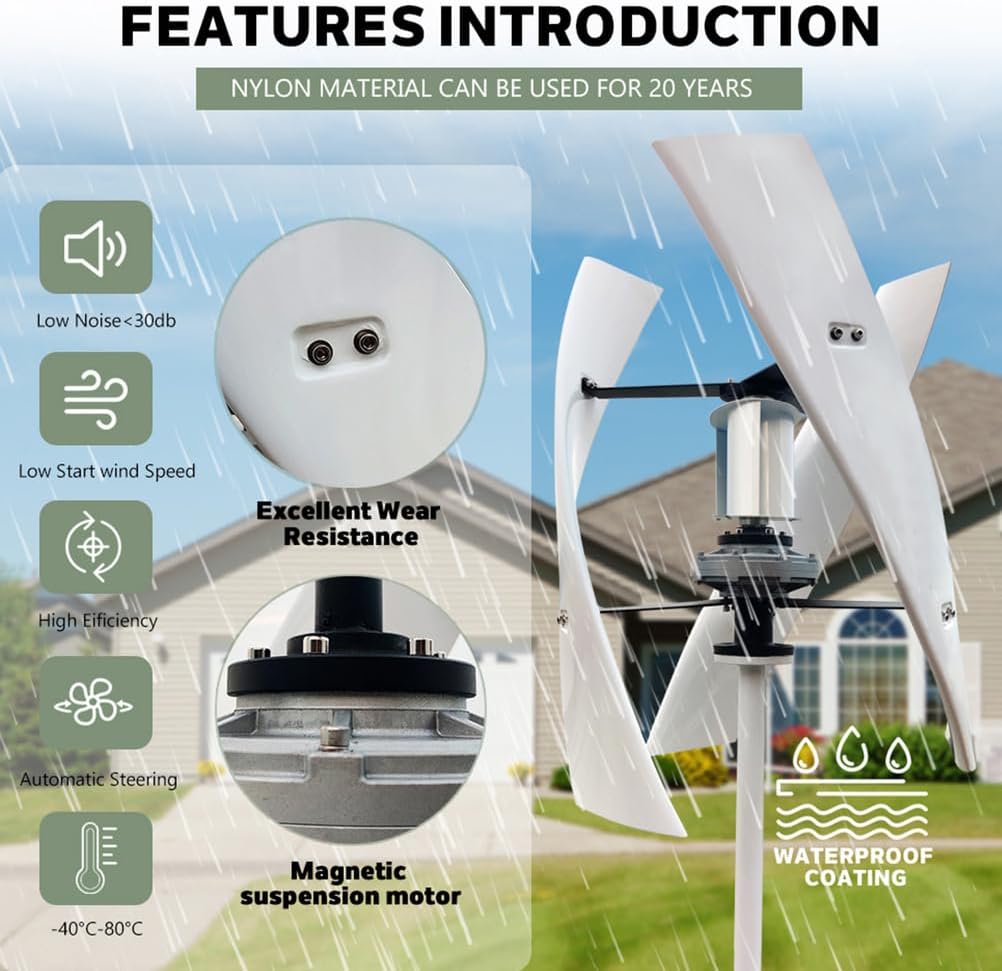 8000W High Power Home Wind Turbine Kit Horizontal Wind Turbine Generator,Low Noise with MPPT Controller 12V 24V 48V 220V for Street Lighting