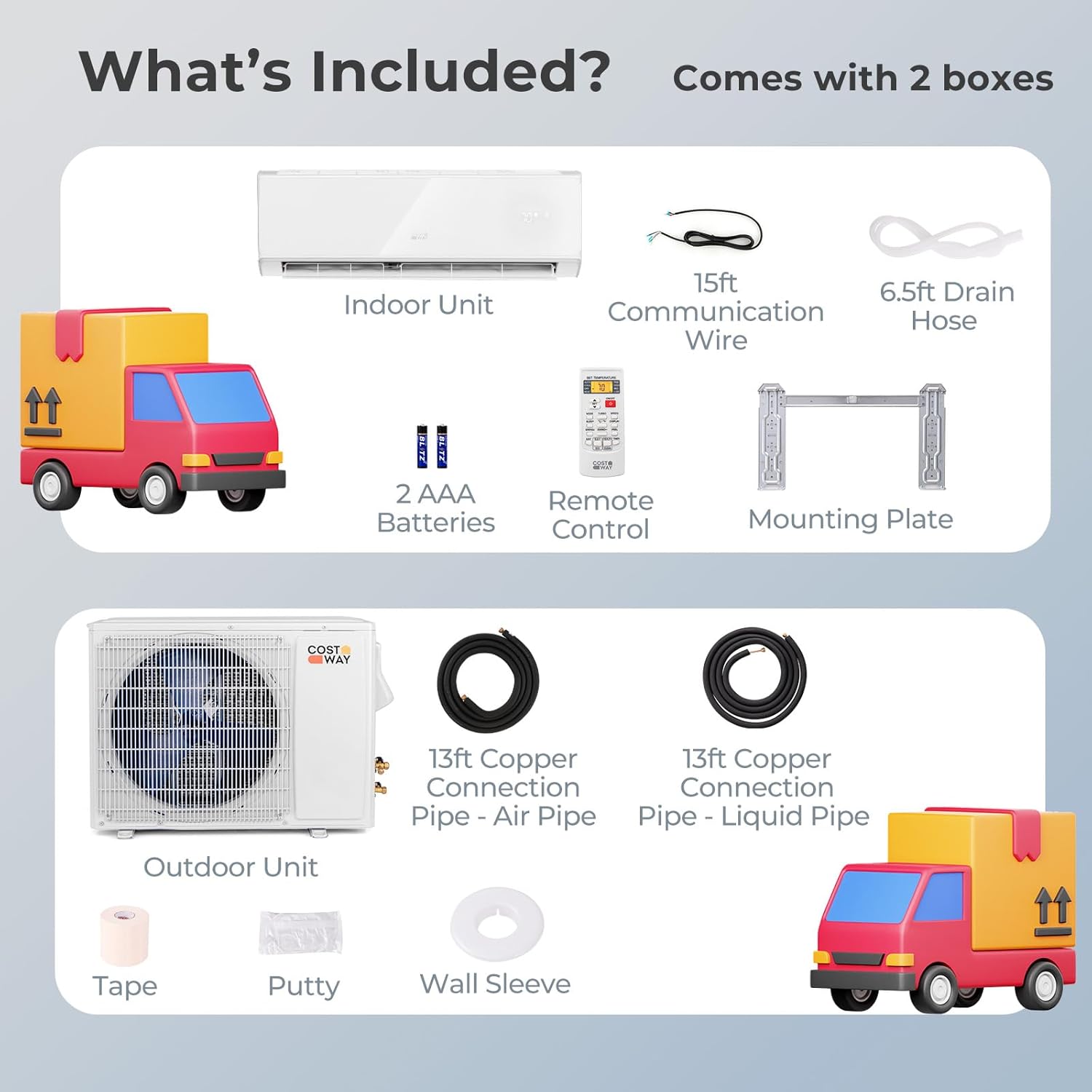 COSTWAY 24000 BTU Wifi Enabled Mini Split Air Conditioner & Heater, Energy Efficient, 21 SEER2 208-230V Inverter AC Unit Cools up to 1500 Sq. Ft. (White, 24000BTU, 208-230V, 21 SEER2-WIFI)