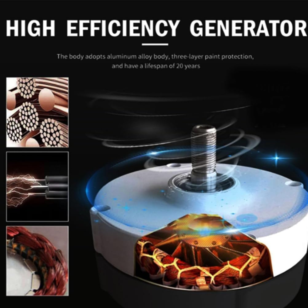 100W-3000W Quiet Vertical Wind Turbine Generator Kit, 12V/24V/48V/220V Low Noise Low Wind Speed Start Windmill Generator (White)