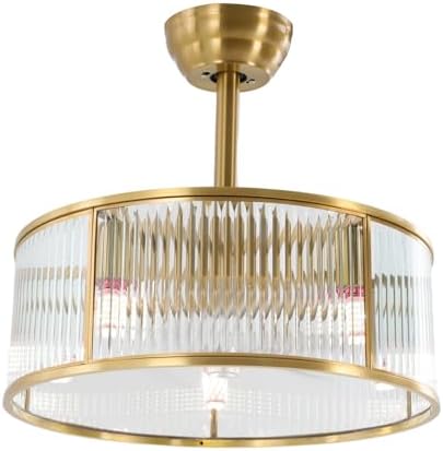 18 Inch Gold Fandelier Crystal Ceiling Fan with Light, Enclosed Modern Ceiling Fan Industrial Caged Chandelier Fan with 6-Speed Reversible for Bedroom Living Room Dining Room Kitchen Indoor