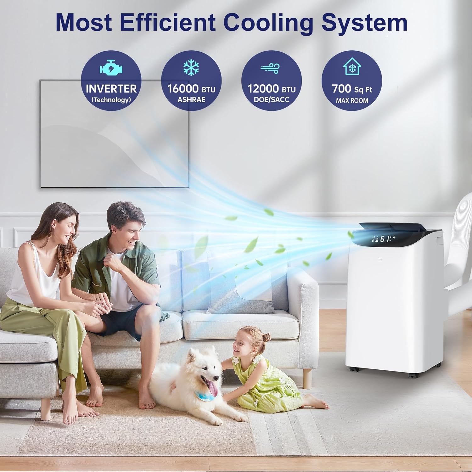 Inverter 16000BTU Portable Air Conditioners with Remote, Free Stand Cooling Portable AC Unit for Room up to 800 sq.ft, with Dehumidifier & Fan, Dual Hose, Quiet Sleep Mode(45dB), Windows Kit