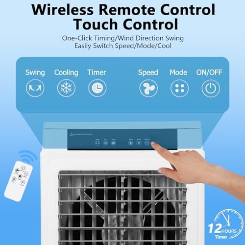3500 CFM Swamp Cooler, 10.3 Gallon Evaporative Air Cooler with Remote Control, 3 Speeds, 12h Timer, 3-In-1 Swamp Cooler Air Conditioner, Portable Air Cooler Fan for Indoor Room Garage Outdoor Patio