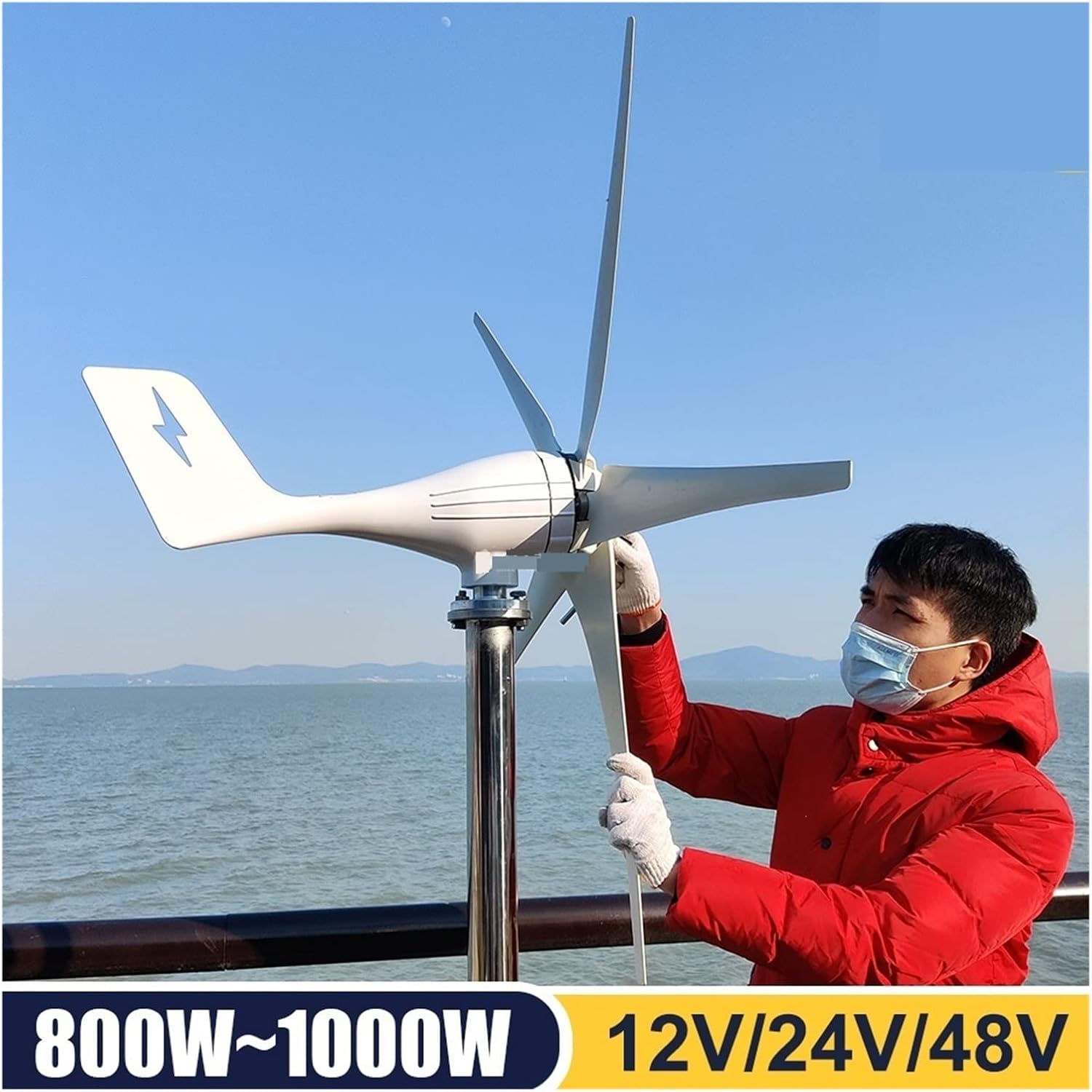 Wind Turbine, 1000W Wind Turbine Generator 12V 24V 48V Windmill Alternative Energy Generator Free Energy Windmill with MPPT Controller(Turbine Only,24V)
