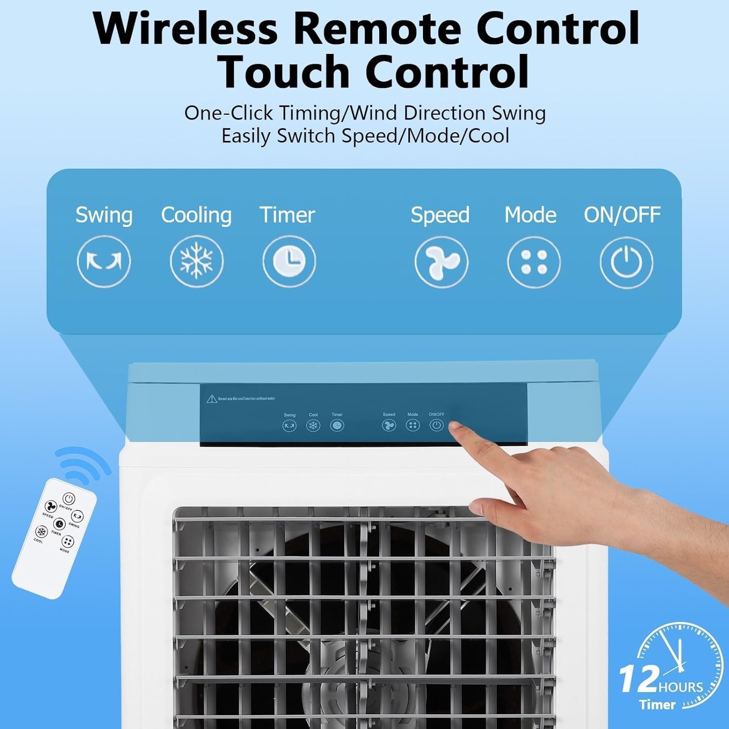 Evaporative Air Cooler, 3000 CFM Swamp Cooler with Remote Control, 10.3 Gallon Large Water Tank, 3 Speed Cooling Fan, 4 Ice Packs, Portable Air Conditioner for Room Garage Commercial