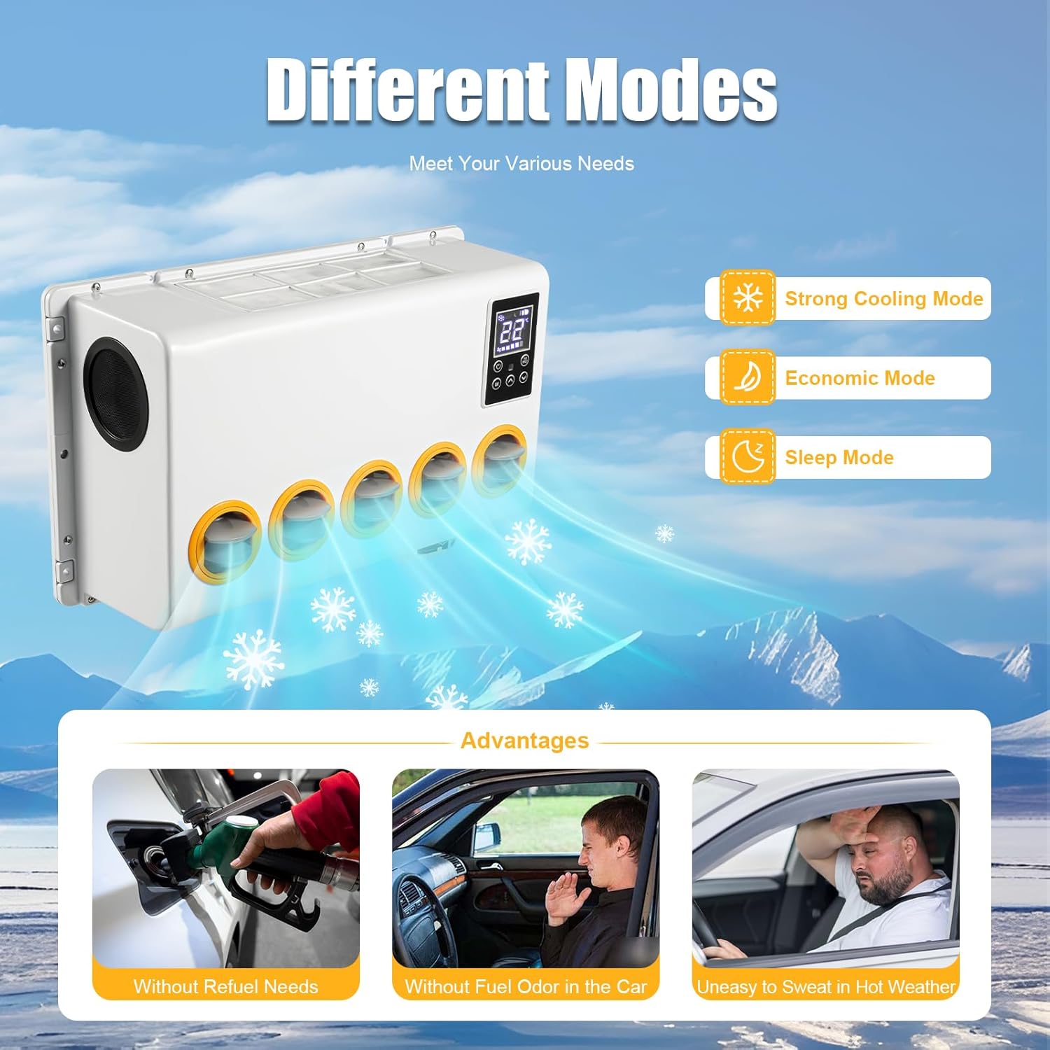 12V Mini Split Air Conditioner Kit with Controller Control, 6800 BTU Mini Split AC System for Truck Car (Cab Within 6㎡/64ft²) White 800W 60A, Only Cooling