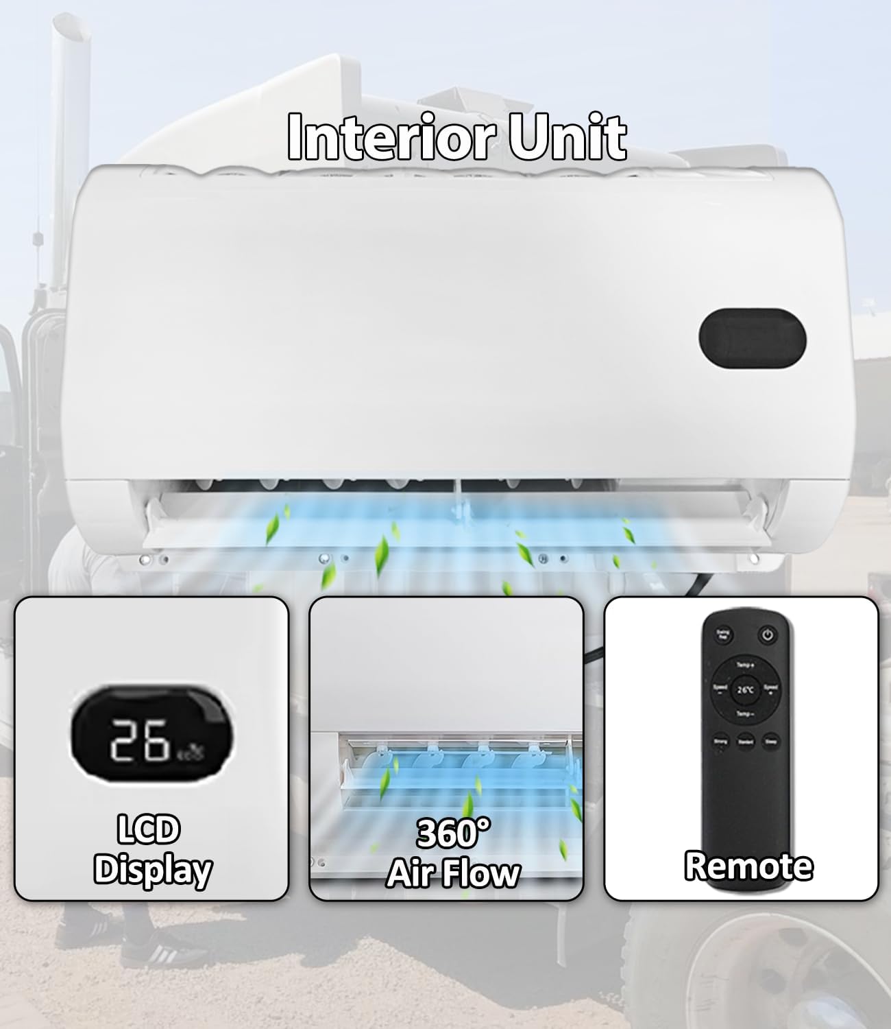 Treeligo 12V Air Conditioner, Mini Split Air Conditioner, 12 Volt DC Air Conditioner, for Truck Parking Split Electric AC Unit, for Semi-Truck, Trailer, Camper, Crane Loader Excavator