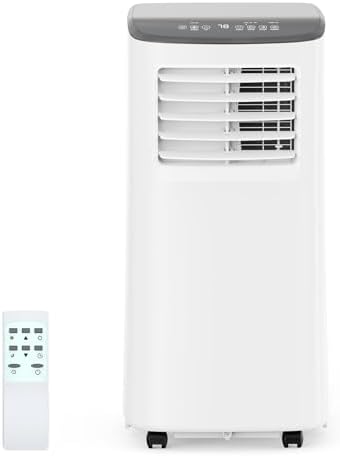 8,000 BTUs Portable Air Conditioner, 3-In-1 Room Air Conditioner with Fan & Dehumidifier Modes, Cools for 350 Sq.Ft, Remote Control & 24H Timer, Standing AC Conditioning for Office, Home （Gray Top）