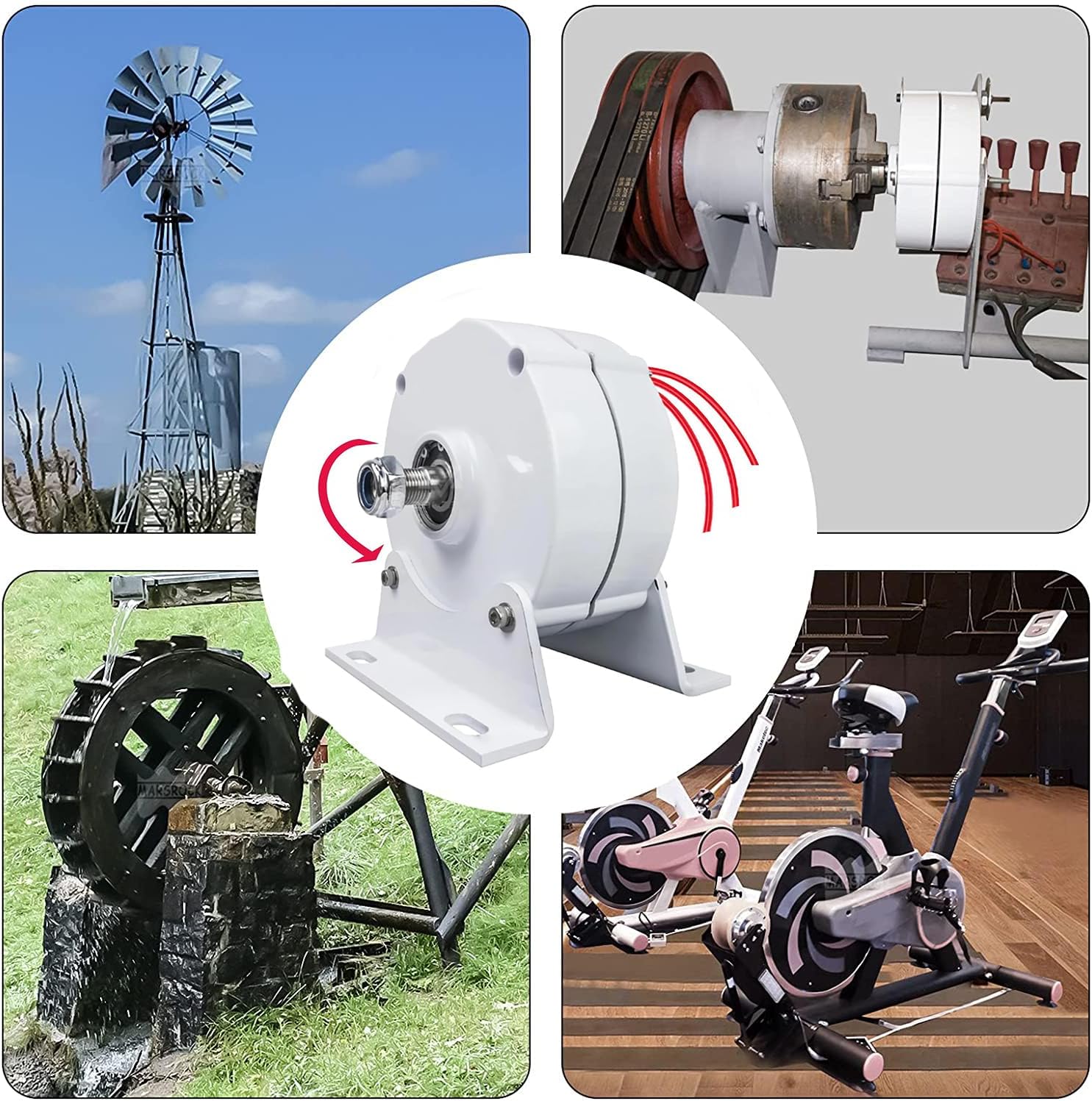 14000W 12V 24V 48V 220V 3 Phase Gearless Permanent Magnet AC Alternators Use for Wind Water Turbine Diesel Engine (with Base,White)