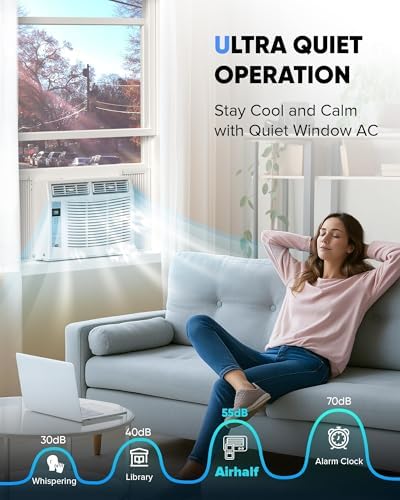 6000 BTU Window Air Conditioner with WiFi, Cools up to 250 Sq. Ft., Energy Saving Window AC Unit with Remote & App Control & Timer Function & Easy Install Kit, Perfect for Small Bedroom, Living Room
