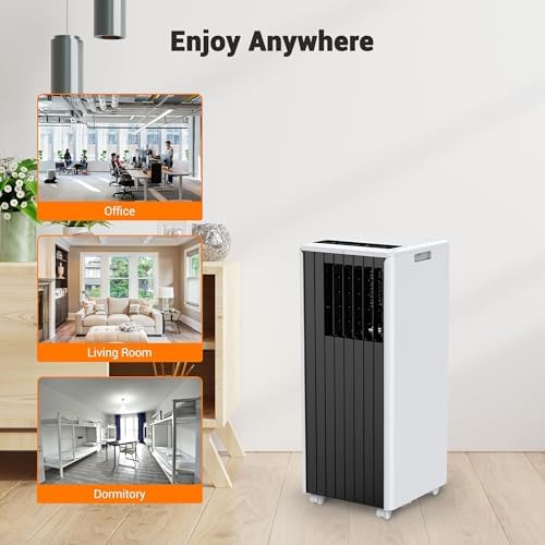 Portable Air Conditioner, 8000 BTU for Rooms Up to 350 Sq.Ft. Quiet Cooling w/Remote & 24H Timer, Energy Saving AC for Small Rooms, Bedrooms, Offices, Dormitories, Black