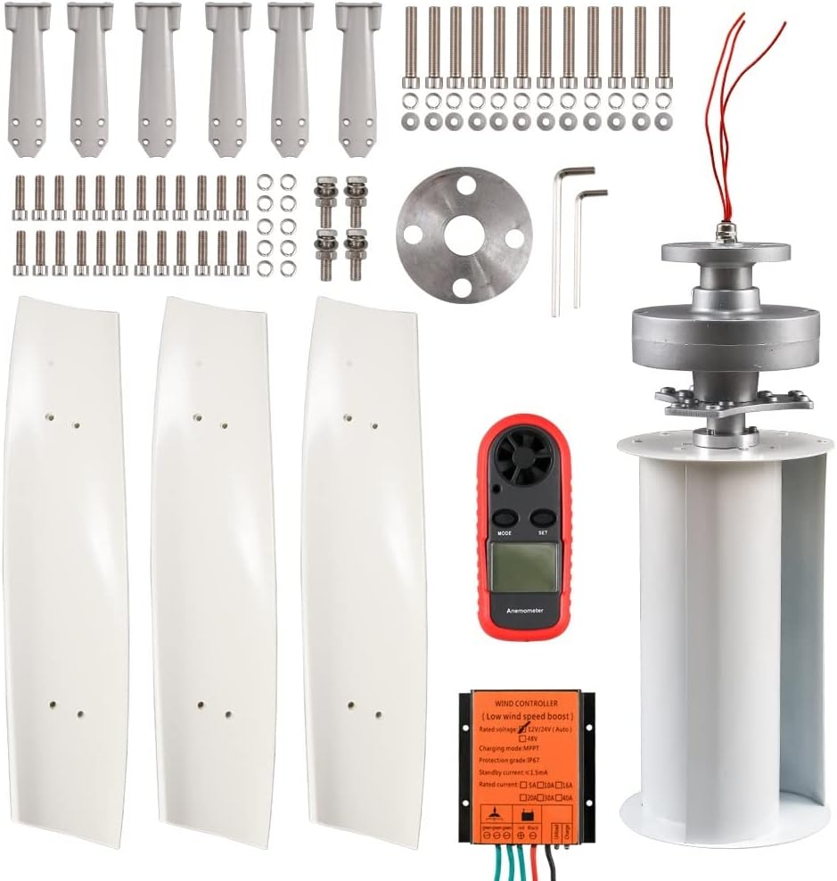 Wind Turbine, Windmill Energy 12v 24v Turbine w 3 Blades Vertical Axis Permanent Maglev Generator with Mppt Controller(400W-01,Turbine ONLY_12V)
