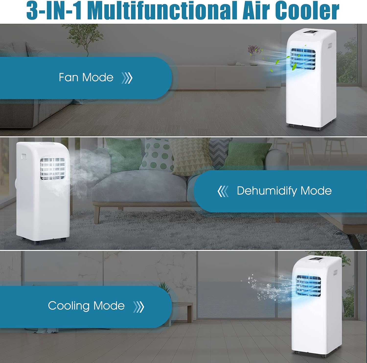 3-IN-1 Portable Air Conditioner, 8000BTU Floor AC Unit with Dehumidifier, Remote Control, Complete Window Mount & Exhaust Kit, Air Conditioner for Office, Dorms, Living Room(White)