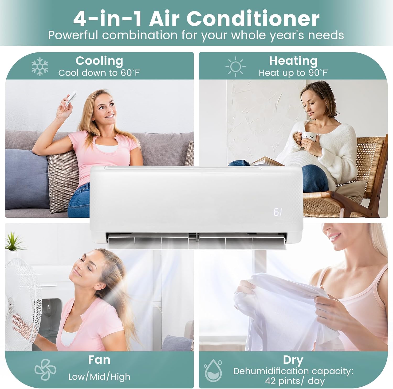RELAX4LIFE Mini Split Ac/Heating System, 12000 BTU Ductless Mini Split Air Conditioner w/Heat Pump, Remote Control, Cools Up to 750 Sq.Ft, Installation Kit, 21 SEER2 208-230V Inverter Split AC Unit
