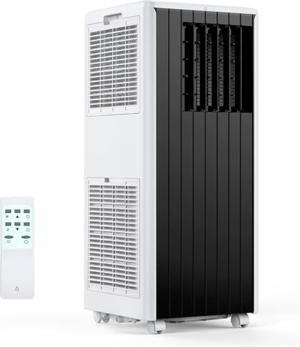 Portable Air Conditioner 8,000 BTU - 3-In-1 Cooling, Dehumidifier & Fan for Rooms Up to 350 Sq.Ft, Low Noise Sleep Mode & Complete Window Kit,Black&White