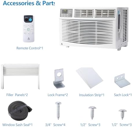 10,000 BTU Window Air Conditioner, Window AC Unit, Cool Up to 450 Sq.Ft. 115v, 3 Cooling & Fan Speeds, Quiet Operation with Remote Control, Auto Restart,