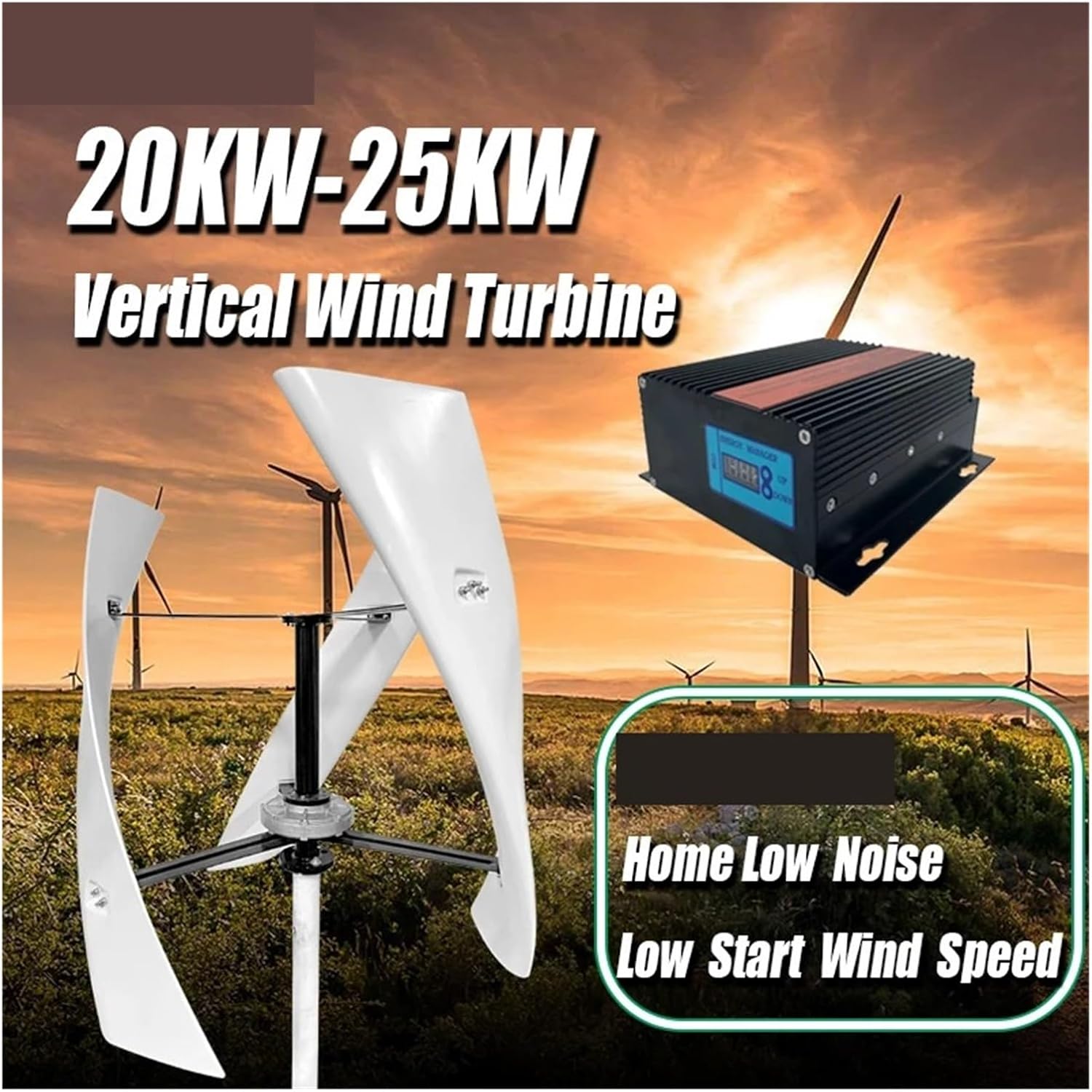Wind Turbine 25KW 20KW Vertical Generator 12V 24V 48V with MPPT Charge Controller for Home Use Hybrid Charge Industrial Energy(Hybrid Controller,24V_20KW)