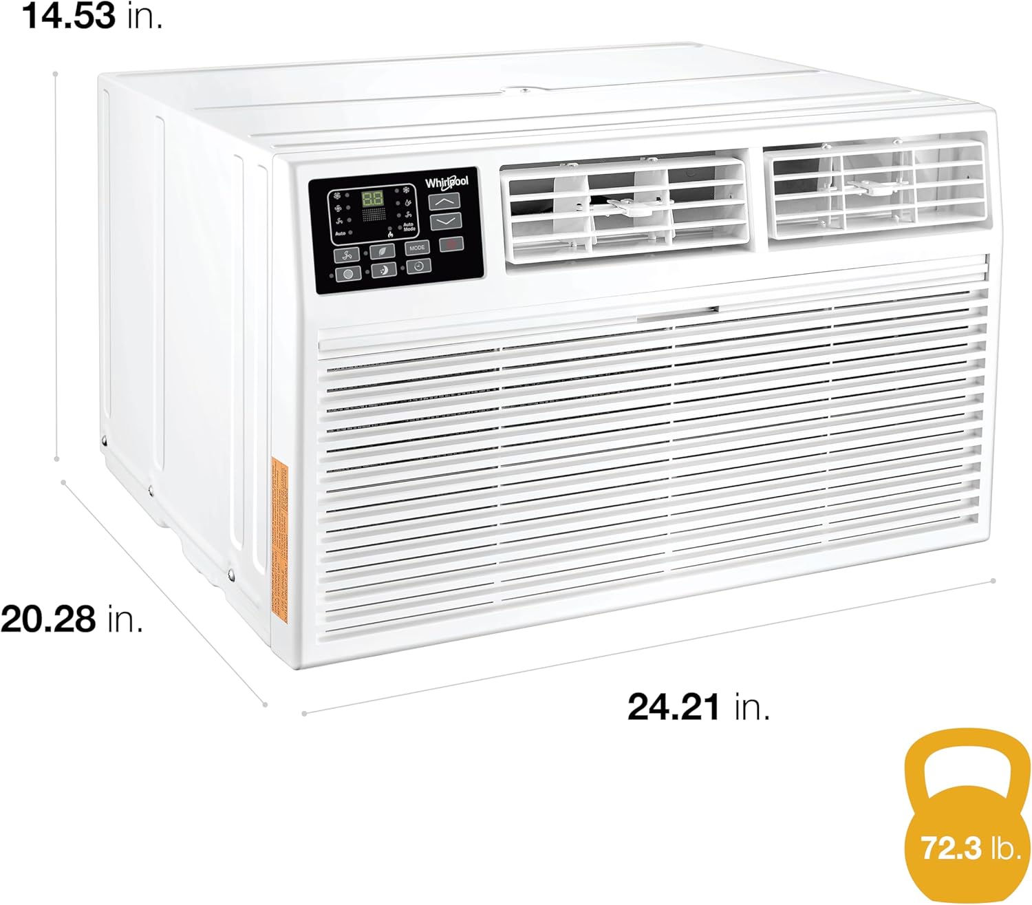 Whirlpool 12,000 BTU 230V Through-the-Wall Air Conditioner with Supplemental Heat, Dehumidifier and Remote, Wall AC Unit for Apartment, Living Room and Medium Rooms up to 550 Square Feet in White