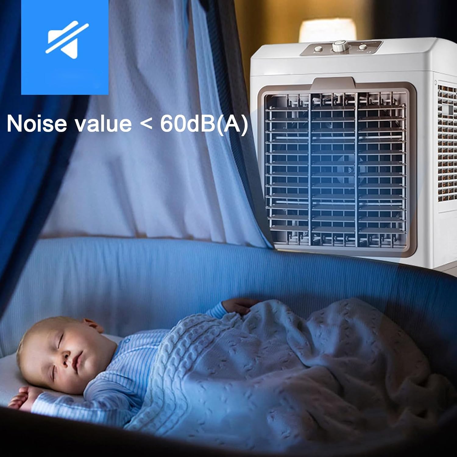 Swamp Cooler, Evaporative Cooler, 4 Ice Box & 12.1 Gal/ 55 L Tank for Long Cooling, 3 Speeds, Portable Cooling AC Fan, 120°Auto Oscillation, for Patio Garage Commercial Use