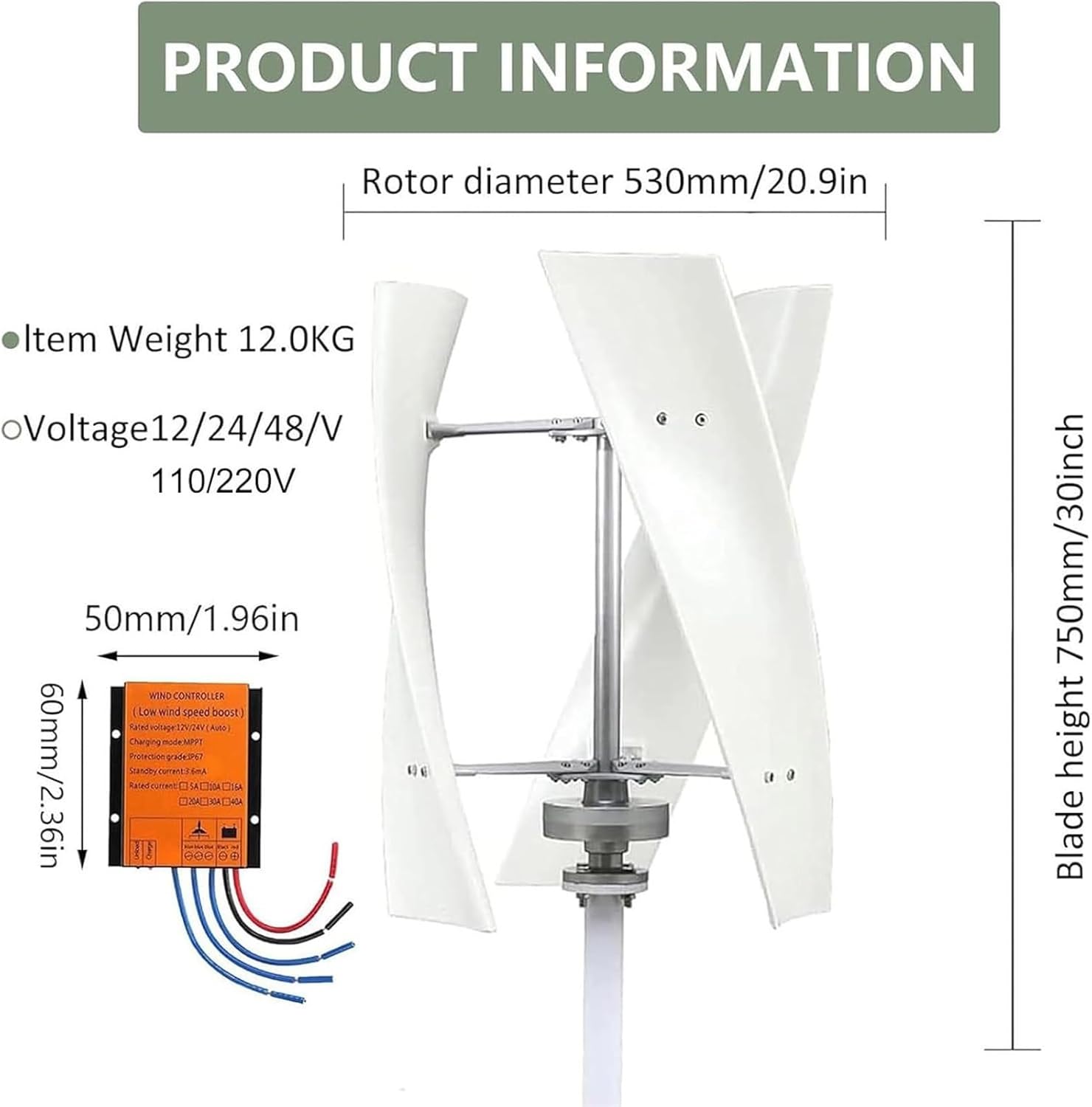 16000W Vertical Wind Turbine Generator Kit - 3-Blade Power System with Controller for Boats, Cabins, Gazebos & Industrial Use - Efficient Renewable Energy Solution (Red, 48V)