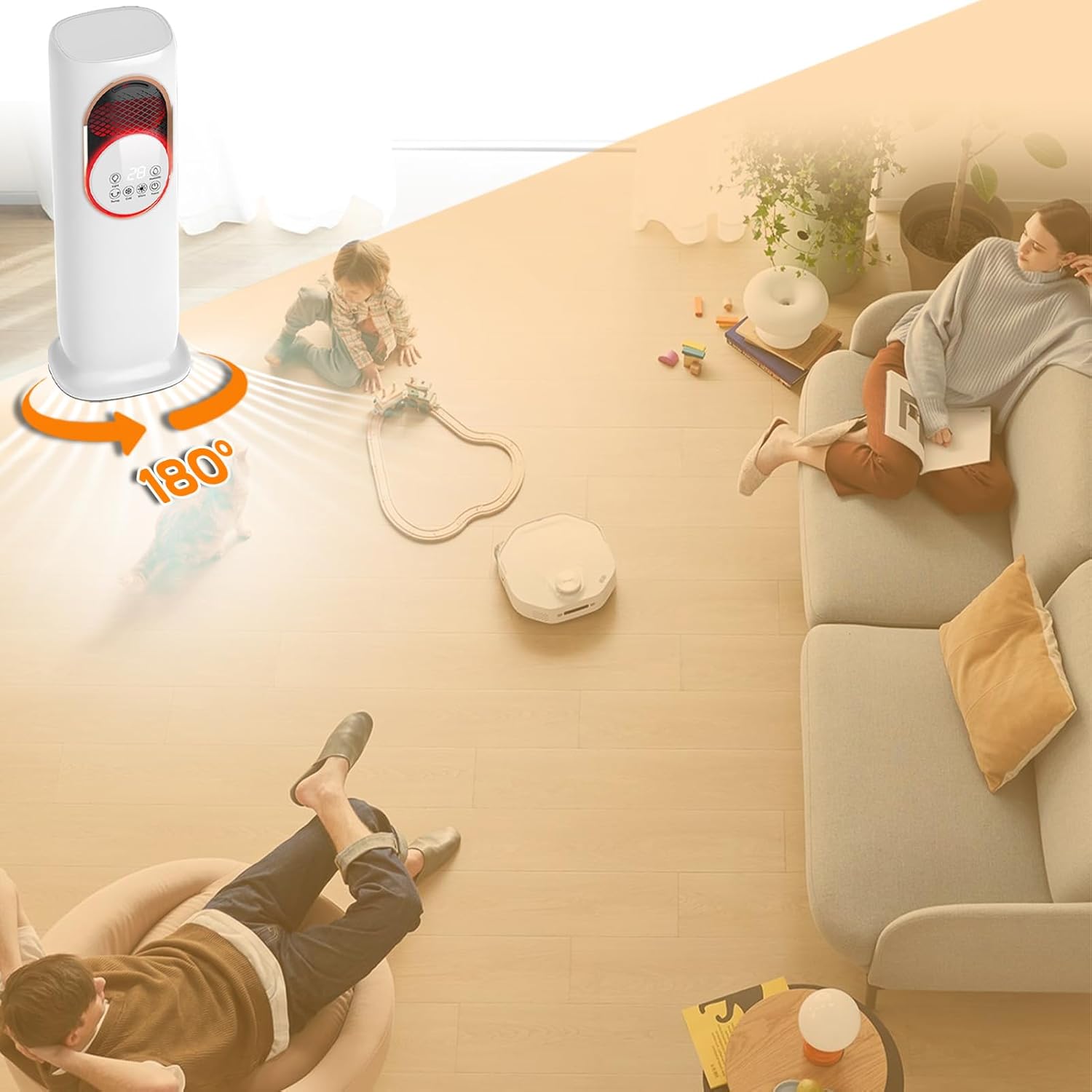 Tower Fan and Heater Combo with Humidification, 32inch Bladeless Fan and Heater with Remote Control, Touch, 180° Oscillating, 2 Speed Heating, 3 Speed Cooling, 9H Timer Tip-over & Overheat Protection