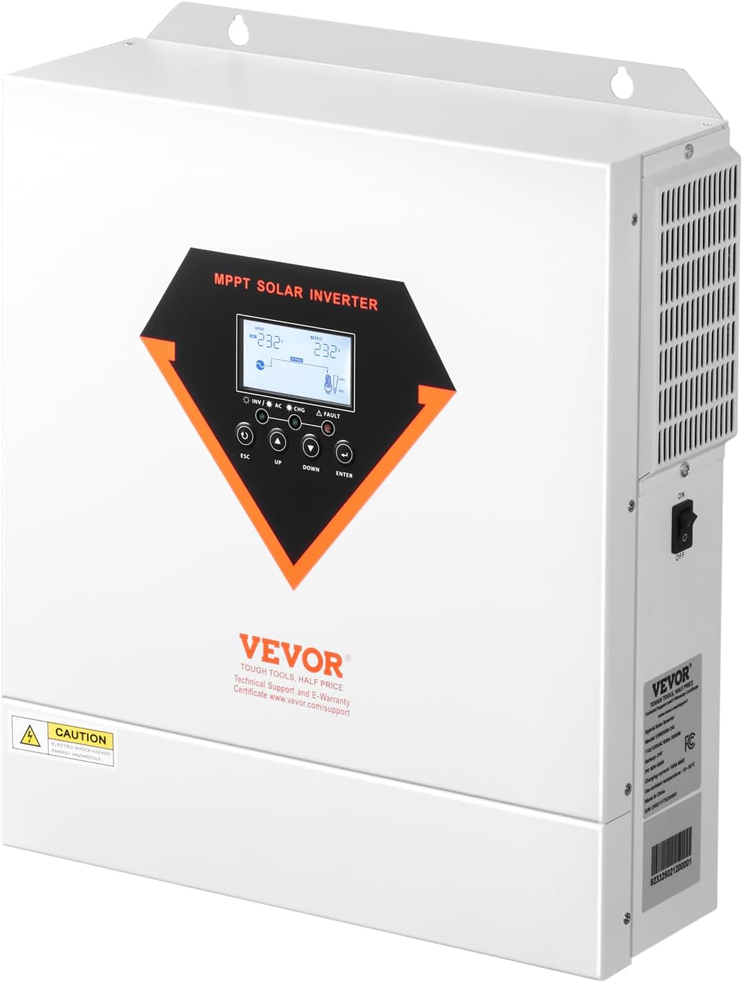 VEVOR Hybrid Solar Inverter, 3500W, All in One Pure Sine Wave Power Inverter Charger, 24V DC to 220/230V AC, with Built-in 100A MPPT Solar Controller, for Off-Grid System Lead Acid Lithium Battery