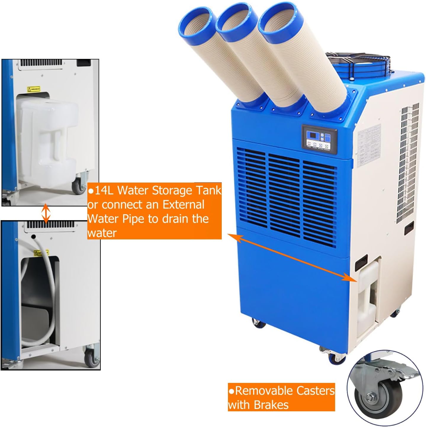 Industrial Air Conditioner Portable Spot Cooler 22178BTU/H 3 Column Air-Cooled Mobile Outdoor Cooling Aircon 220V