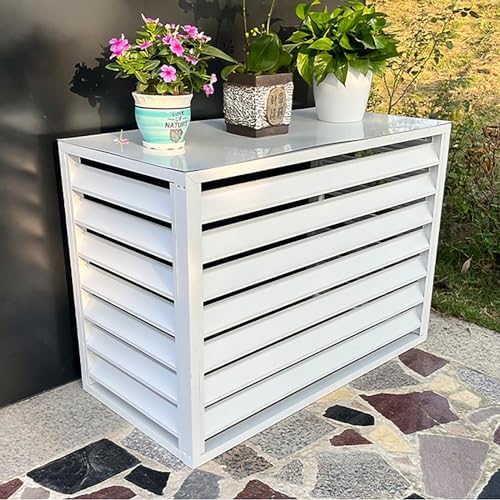 Outdoor Air Conditioner Cover For Outside Units, Aluminum All Weather Protective Cover, Outdoor Trash Can Enclosure Freestanding Privacy Screen Fence Panels AC Unit Cover Flower Stand ( Color : Whit